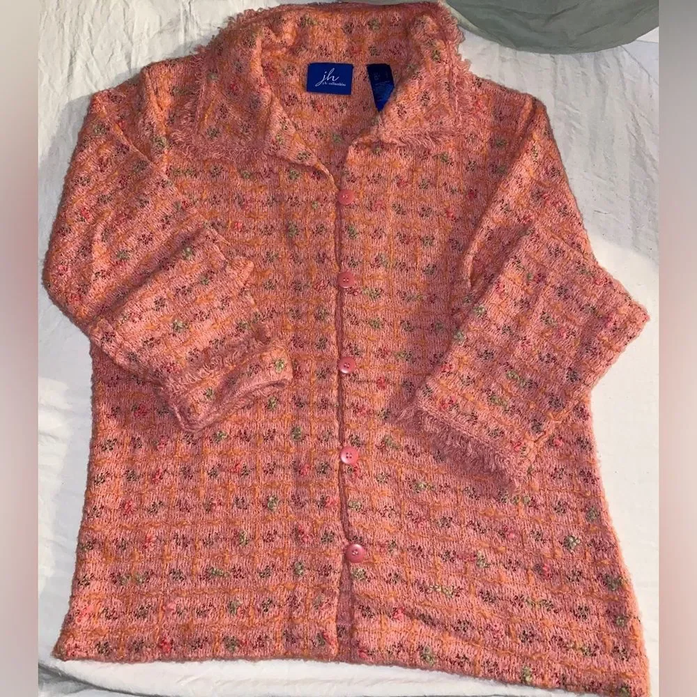 JH Collectibles Wool Blend Fringe Trim Button-Up Blazer size large